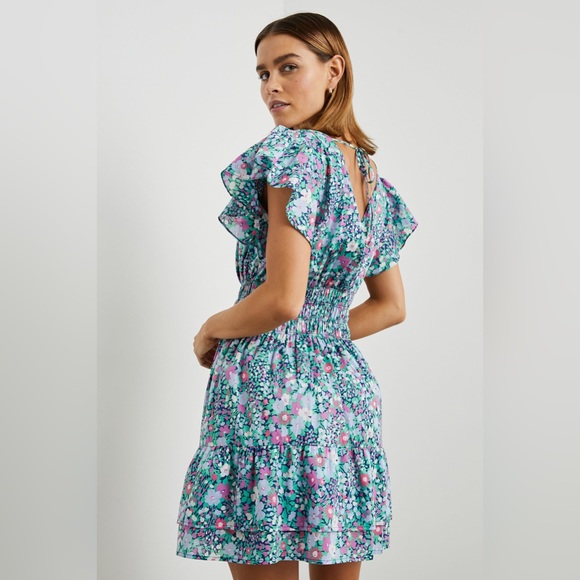 Rails Kimora Floral Cotton Minidress Flutter Sleeve Ruched Waist - Size Small - Picture 2 of 8